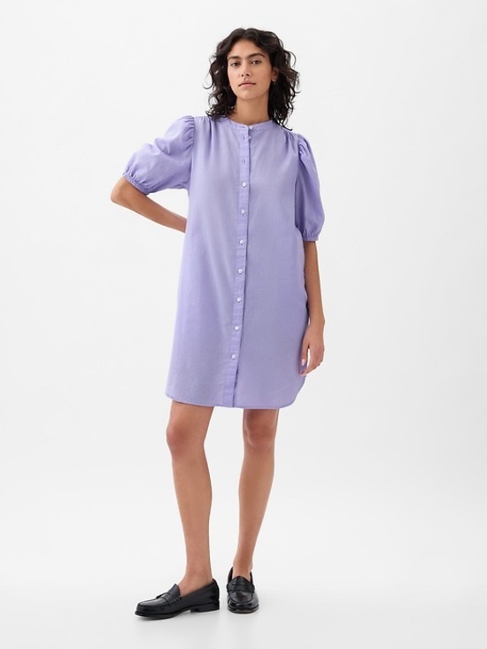 GAP Dresses & Skirts - GAP Lilac Linen Blend Puff Sleeve Belted Dress Sz XL